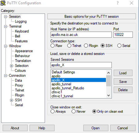 PuTTY with options controlling SSH port forwarding for RStudio server expanded 