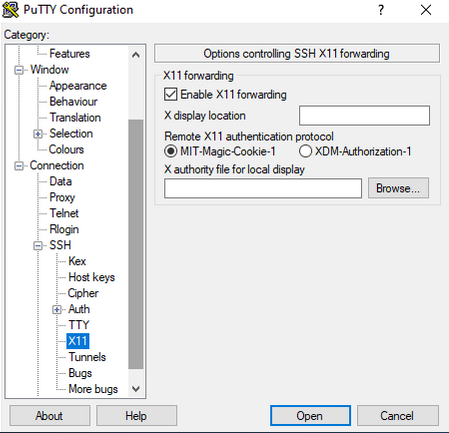 PuTTY with options controlling SSH port forwarding for RStudio server expanded 
