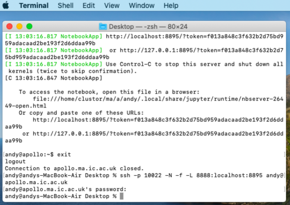 after creating the ssh tunnel