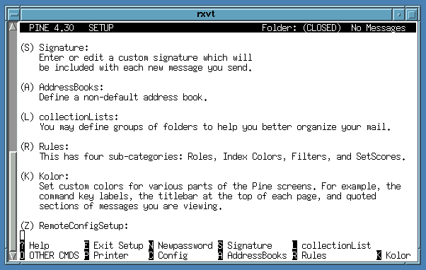 setup menu scrolled down to show the R option