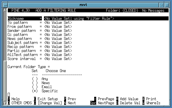 the add new rule filter option configuration menu