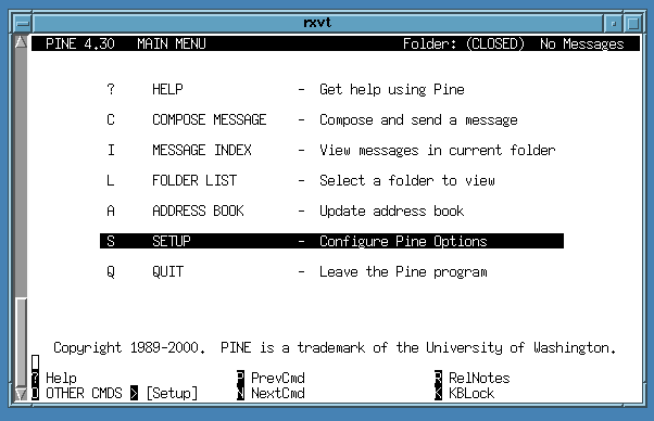 choosing the setup screen